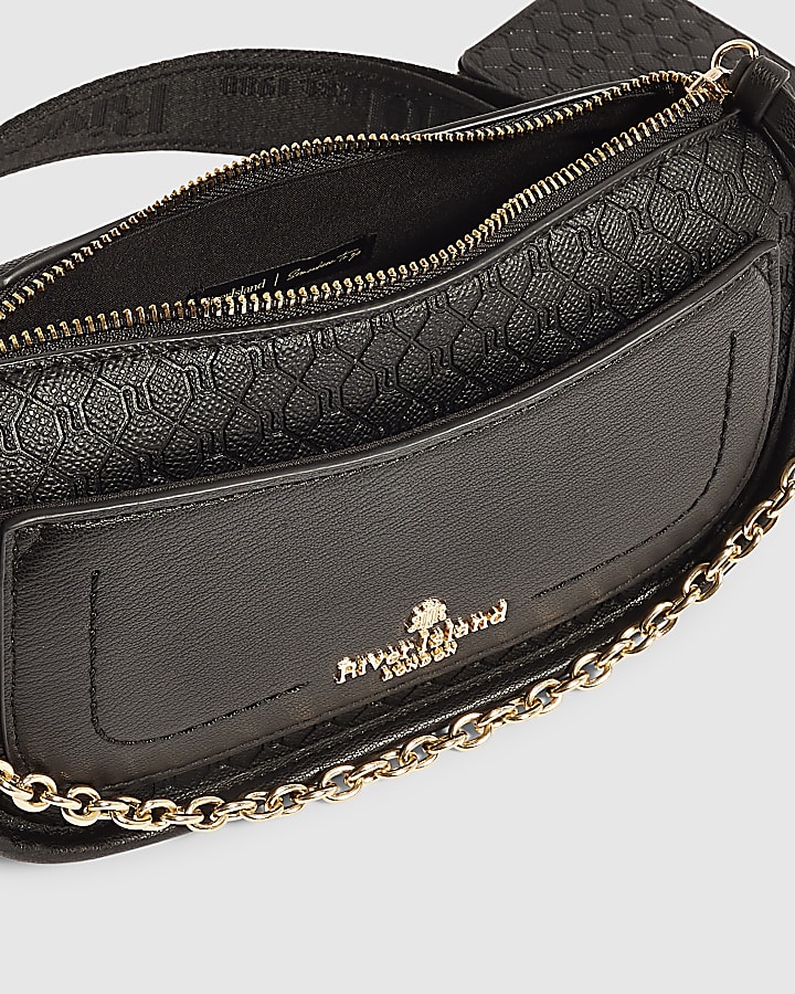 Black Scooped Embossed Crossbody Bag