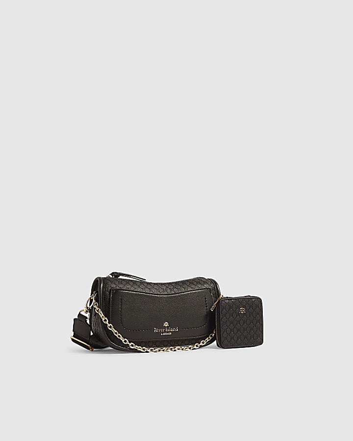 Black Scooped Embossed Crossbody Bag