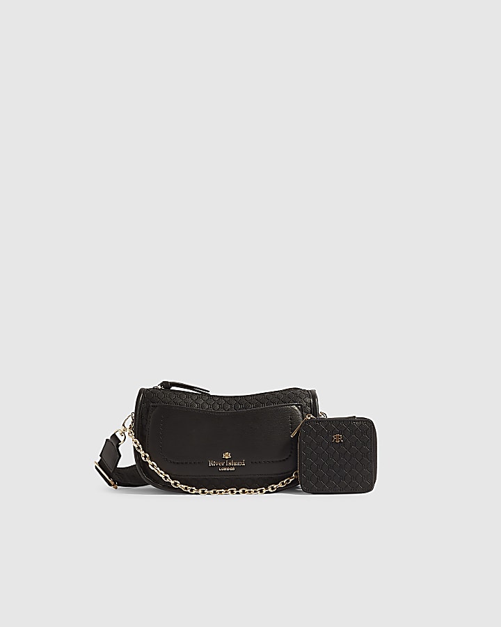 Black Scooped Embossed Crossbody Bag