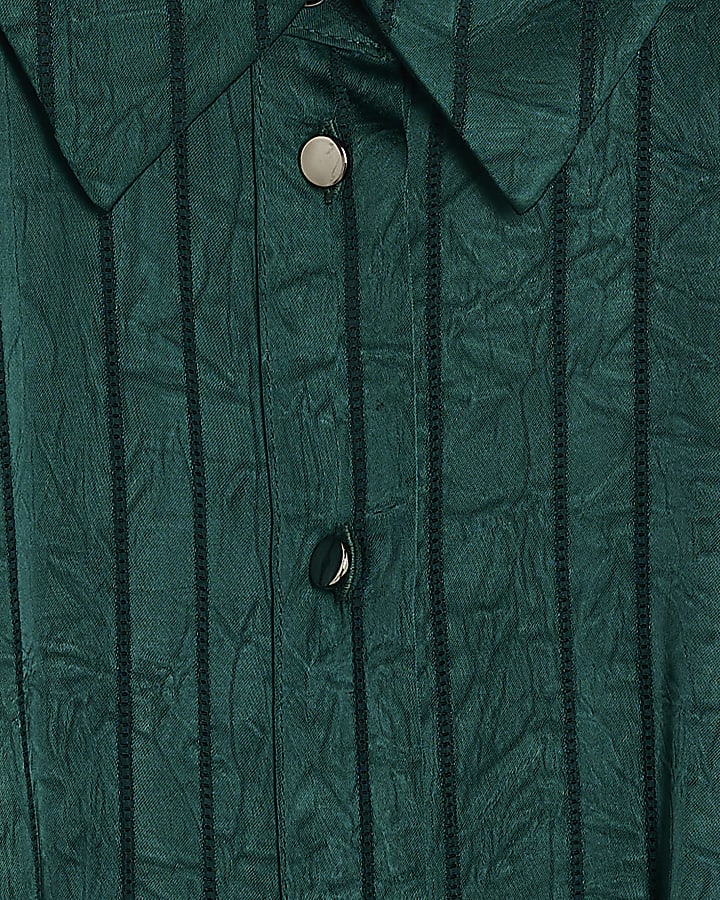 Green Stripe Belted Midi Shirt Dress