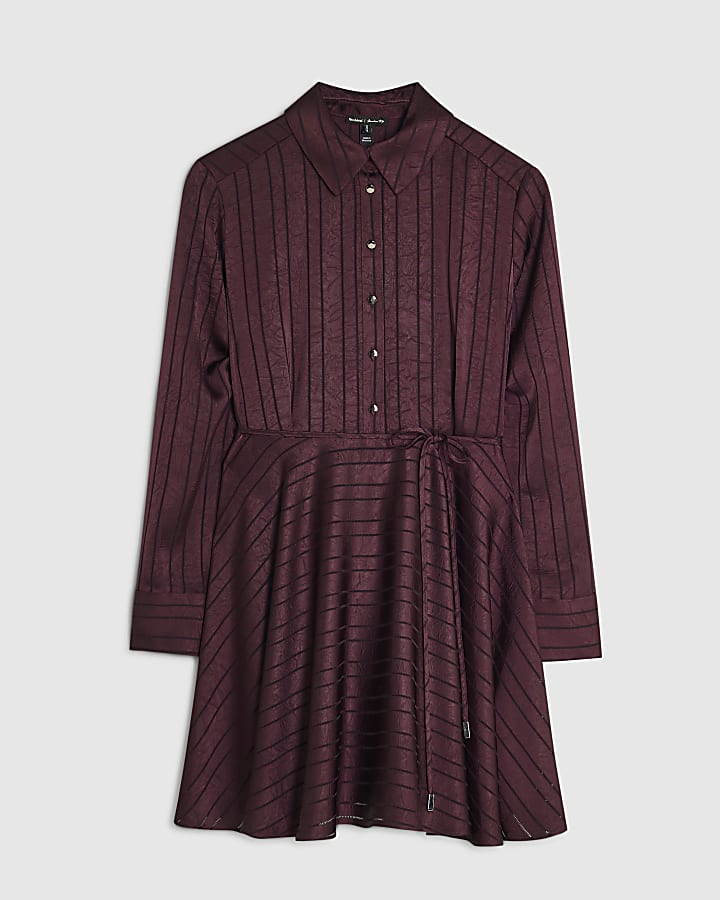 Burgundy Flippy Skirt Mini Shirt Dress