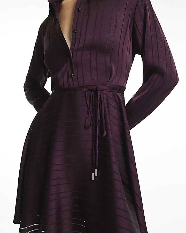 Burgundy Flippy Skirt Mini Shirt Dress