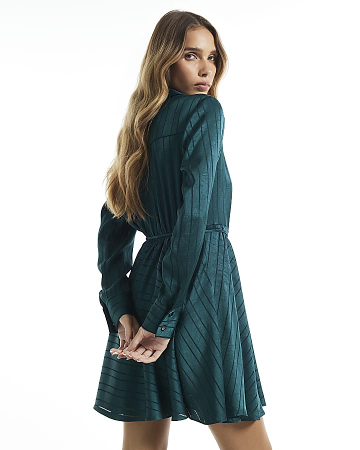 Green Flippy Skirt Mini Shirt Dress