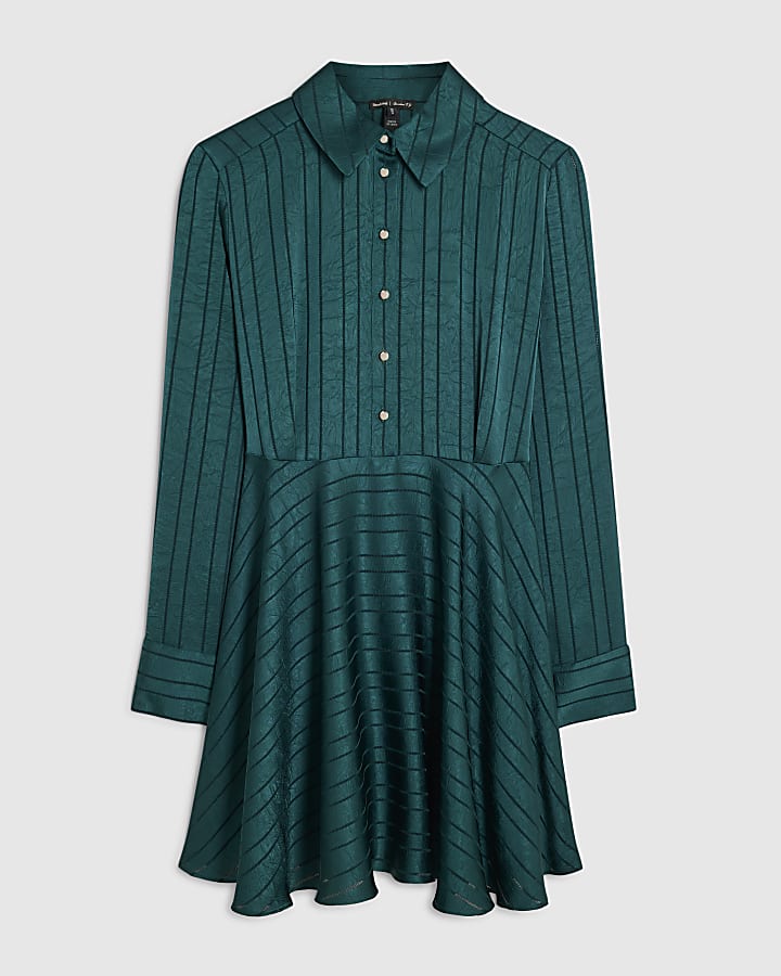 Green Flippy Skirt Mini Shirt Dress