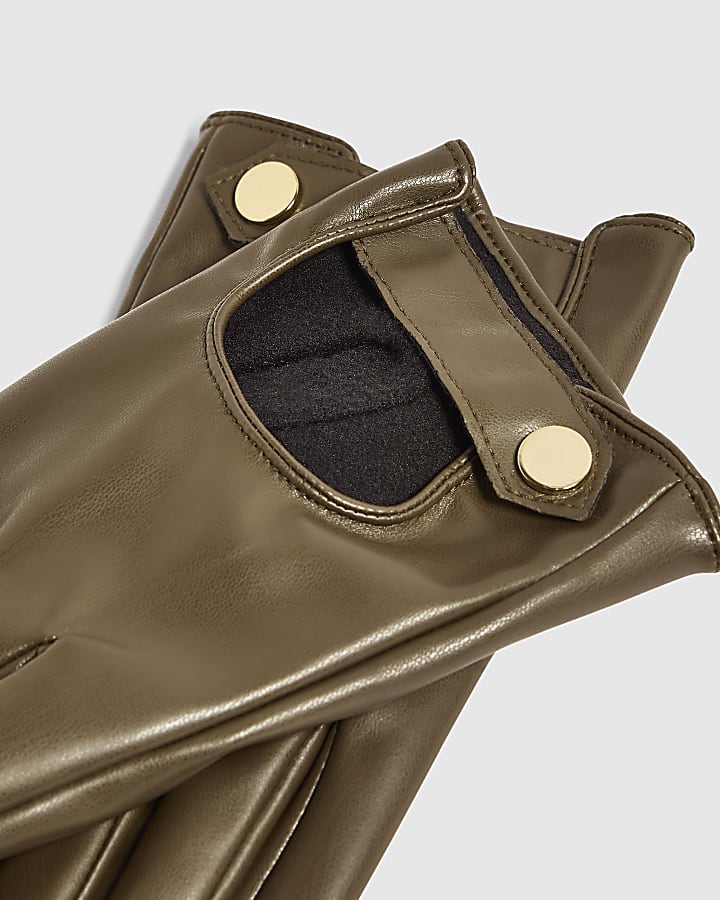 Brown Faux Leather Driving Gloves