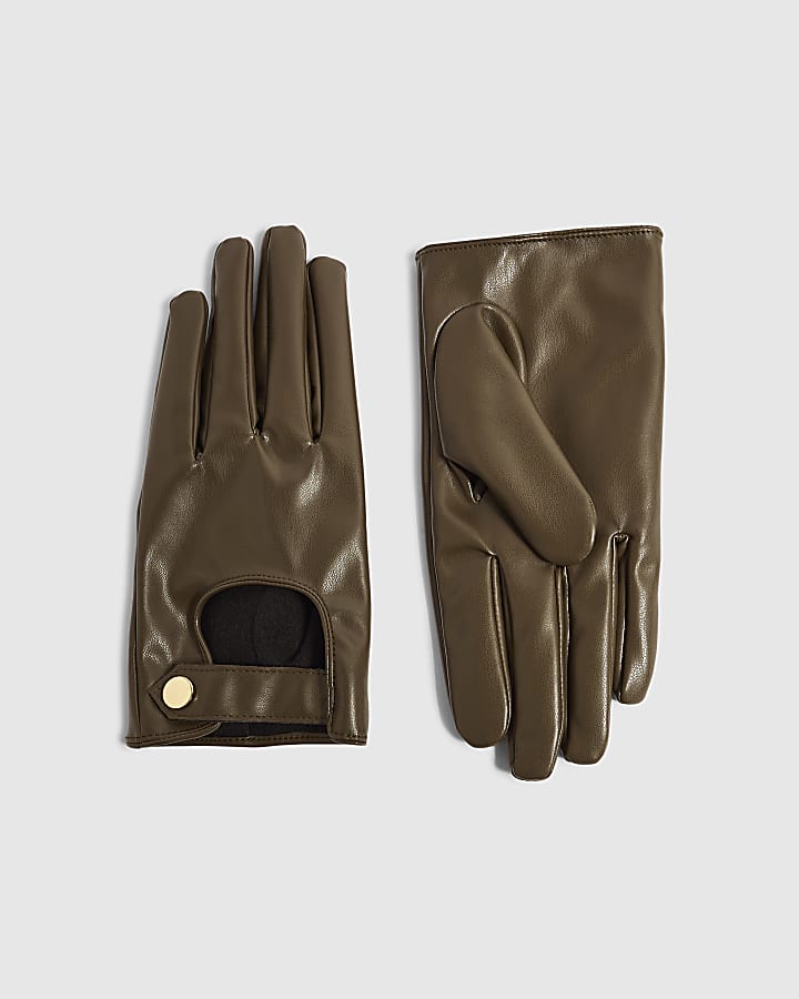 Brown Faux Leather Driving Gloves