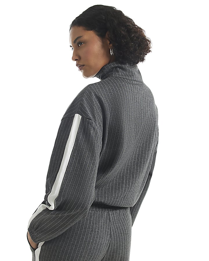 Grey Pinstripe Zip Tracksuit Top