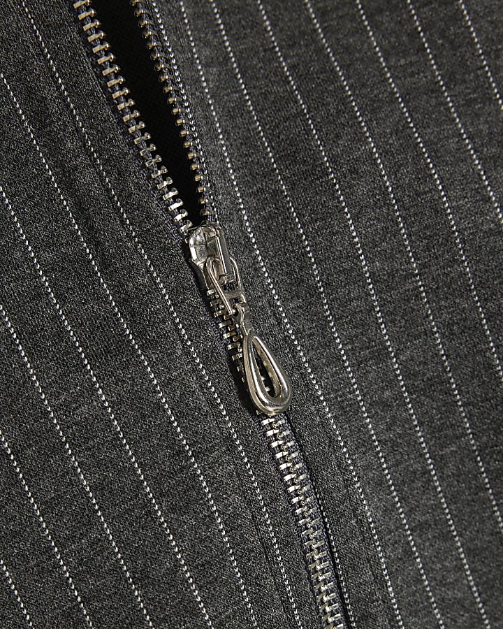 Grey Pinstripe Zip Tracksuit Top