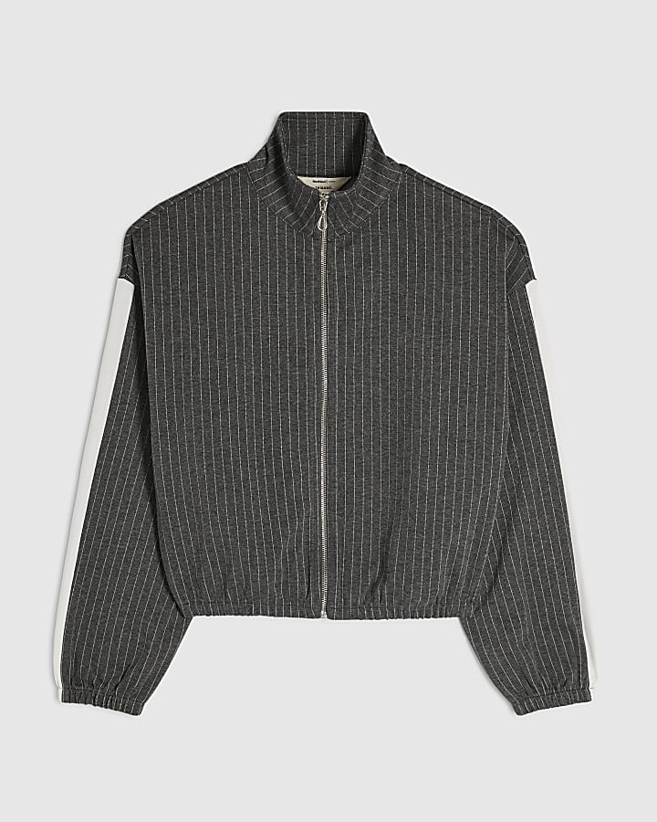 Grey Pinstripe Zip Tracksuit Top