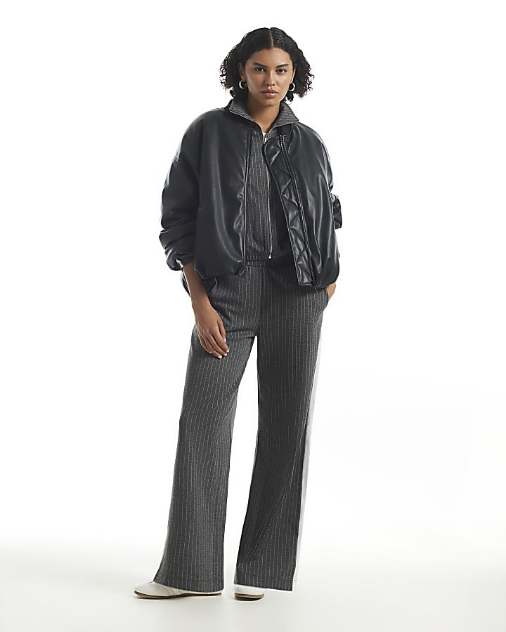 Grey Pinstripe Zip Tracksuit Top