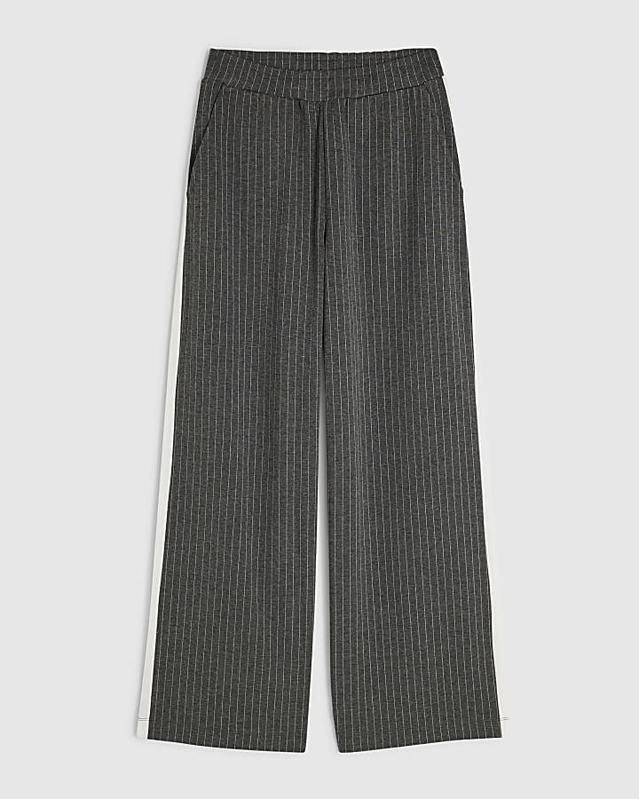 Grey Pinstripe Wide Leg Trousers