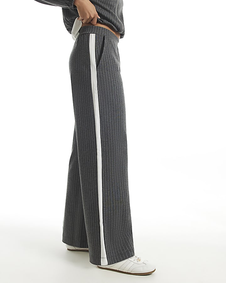 Grey Pinstripe Wide Leg Trousers