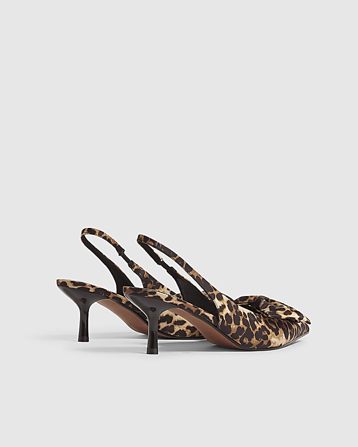 Brown Leopard Bow Kitten Heel Court Shoes