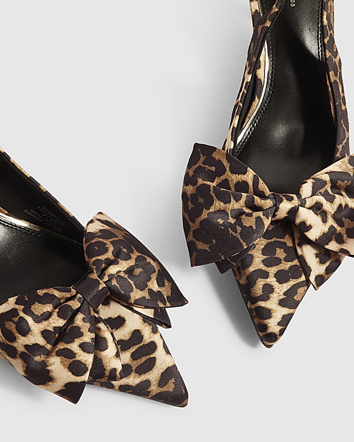 Brown Leopard Bow Kitten Heel Court Shoes