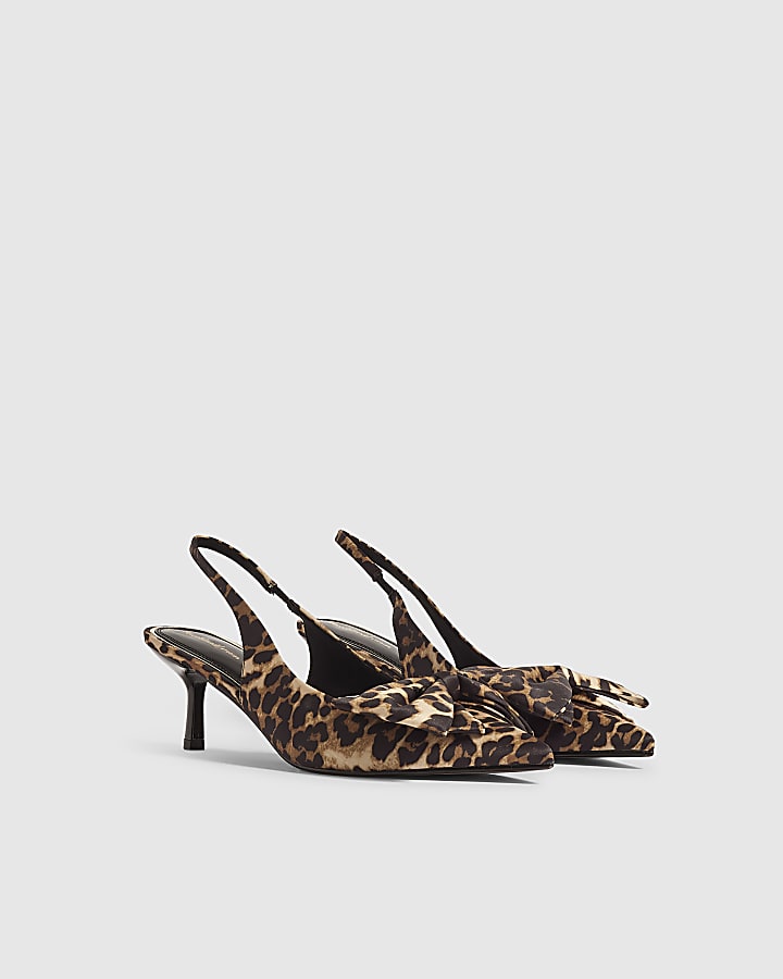 Brown Leopard Bow Kitten Heel Court Shoes