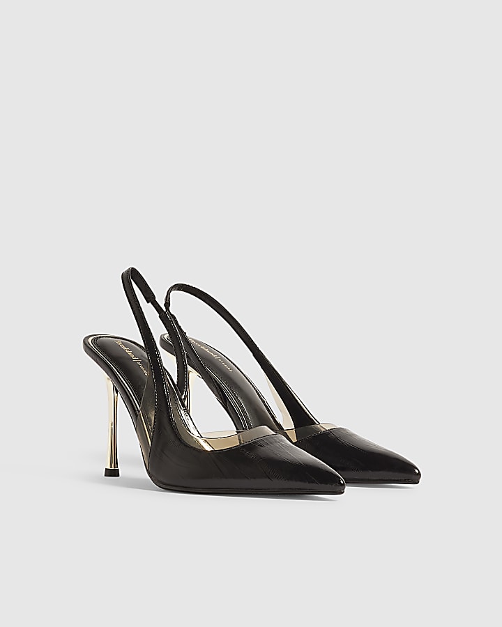 Black Stiletto Slingback Court Heels