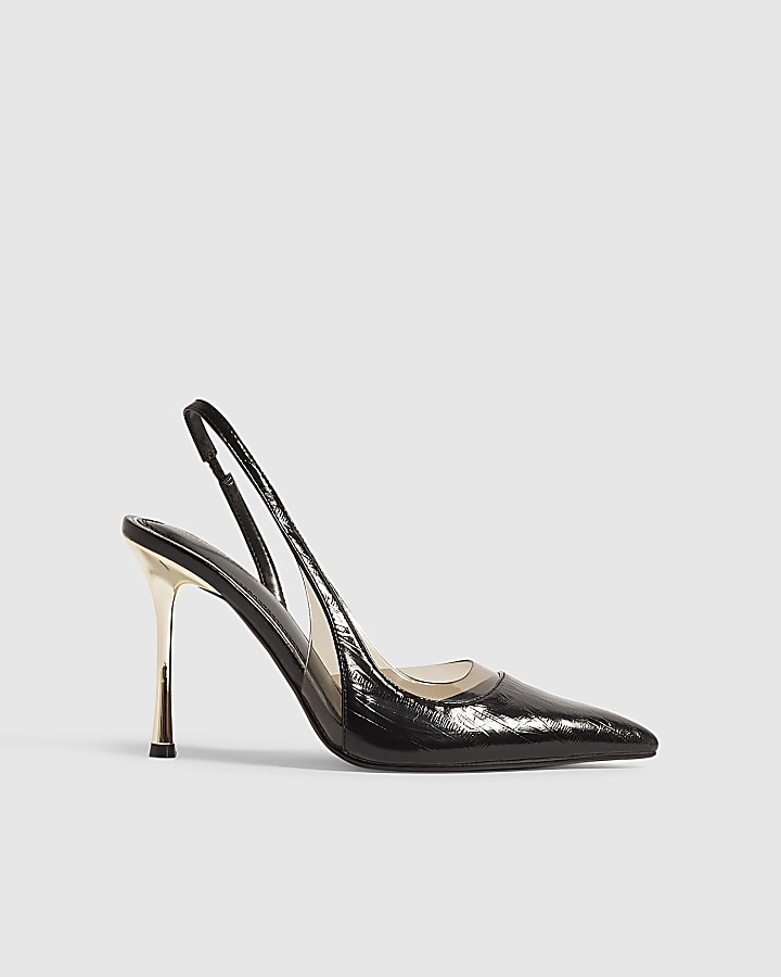 Black Stiletto Slingback Court Heels