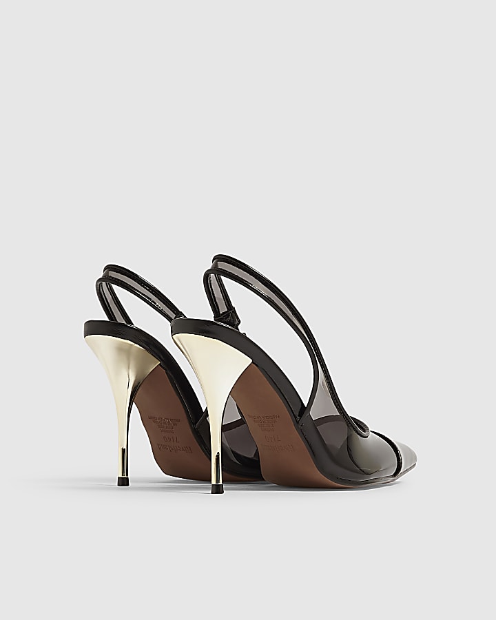 Black Toe Cap Stiletto Slingback Court Heels