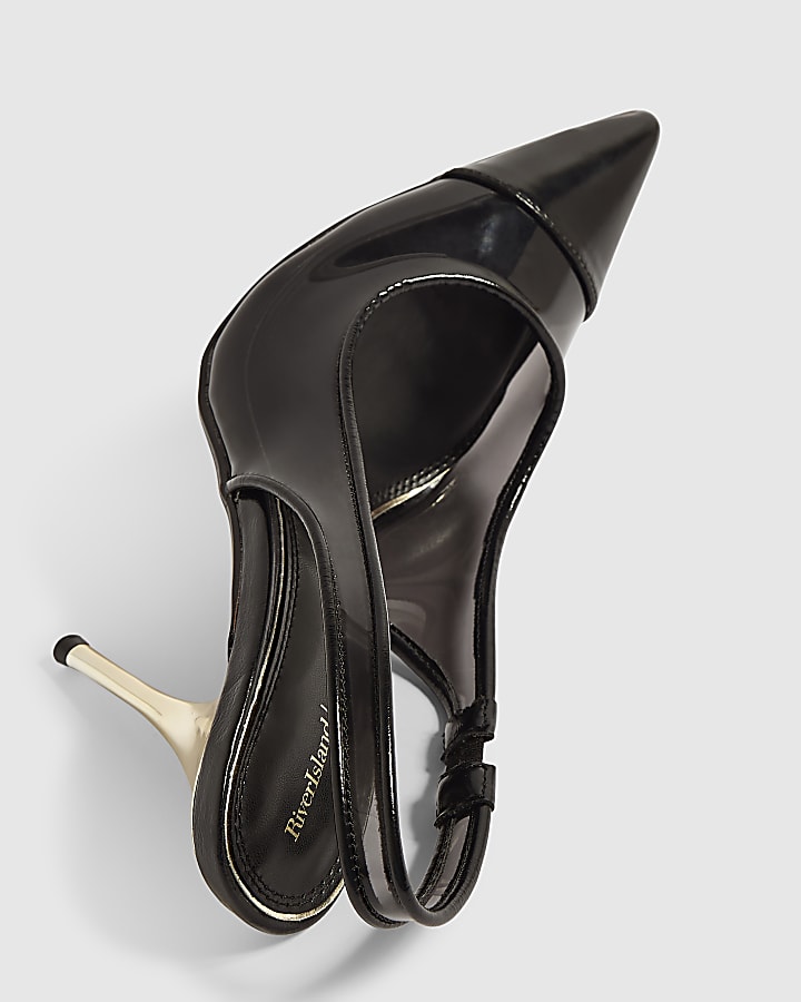 Black Toe Cap Stiletto Slingback Court Heels