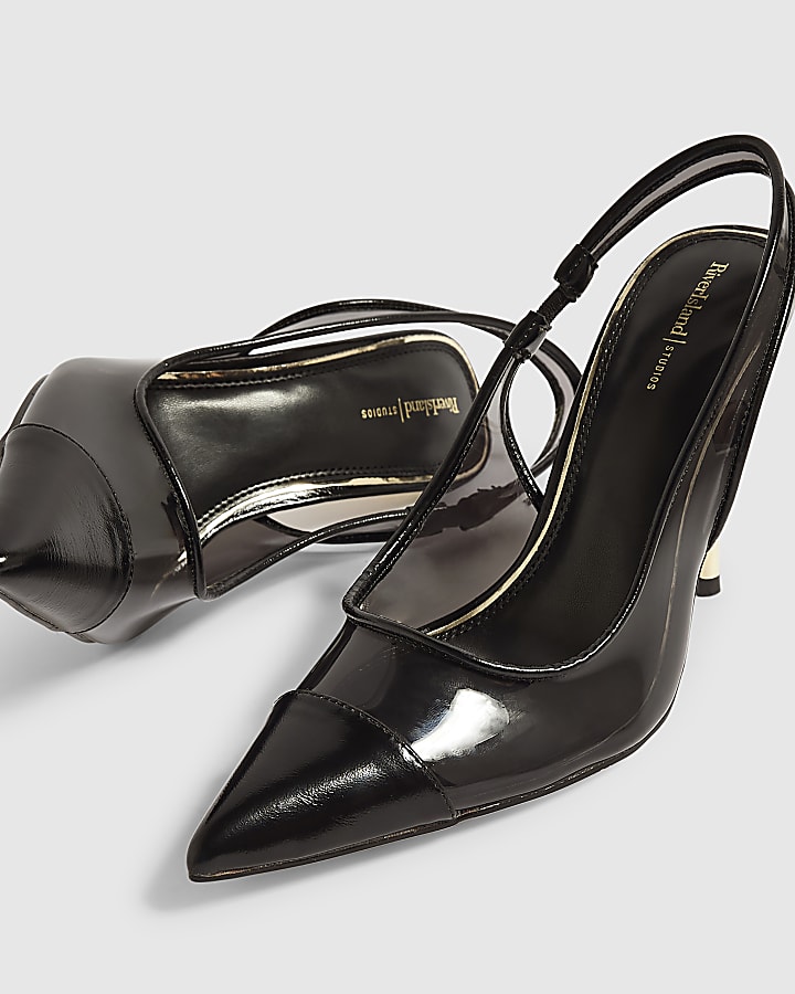 Black Toe Cap Stiletto Slingback Court Heels