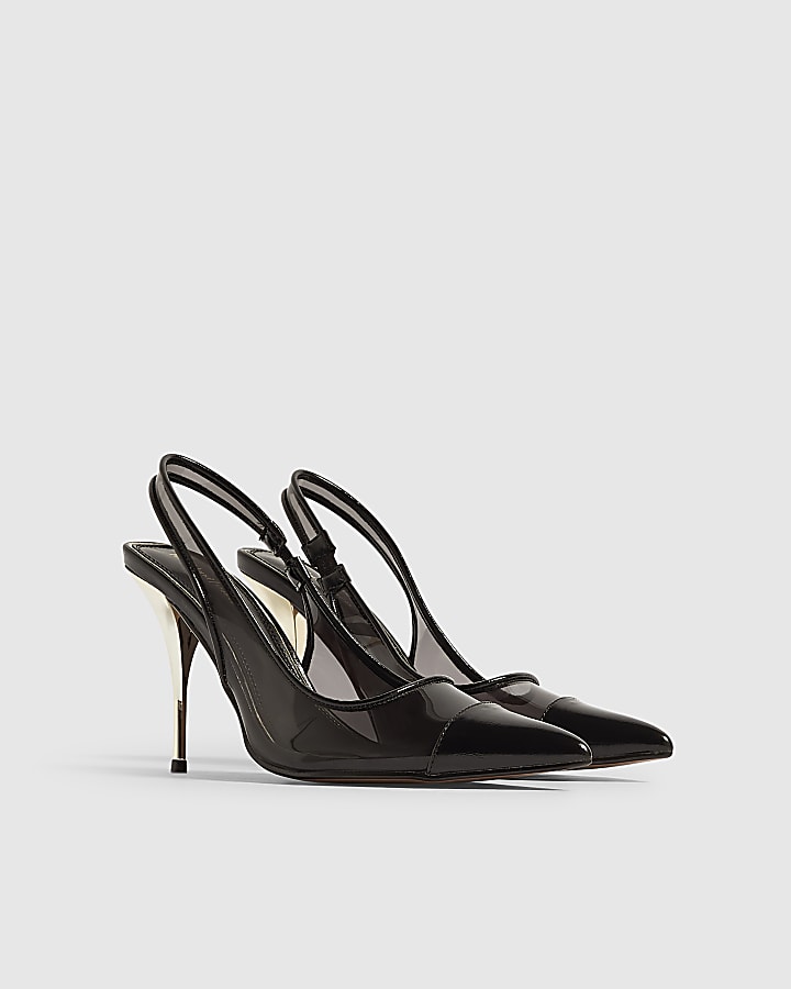 Black Toe Cap Stiletto Slingback Court Heels