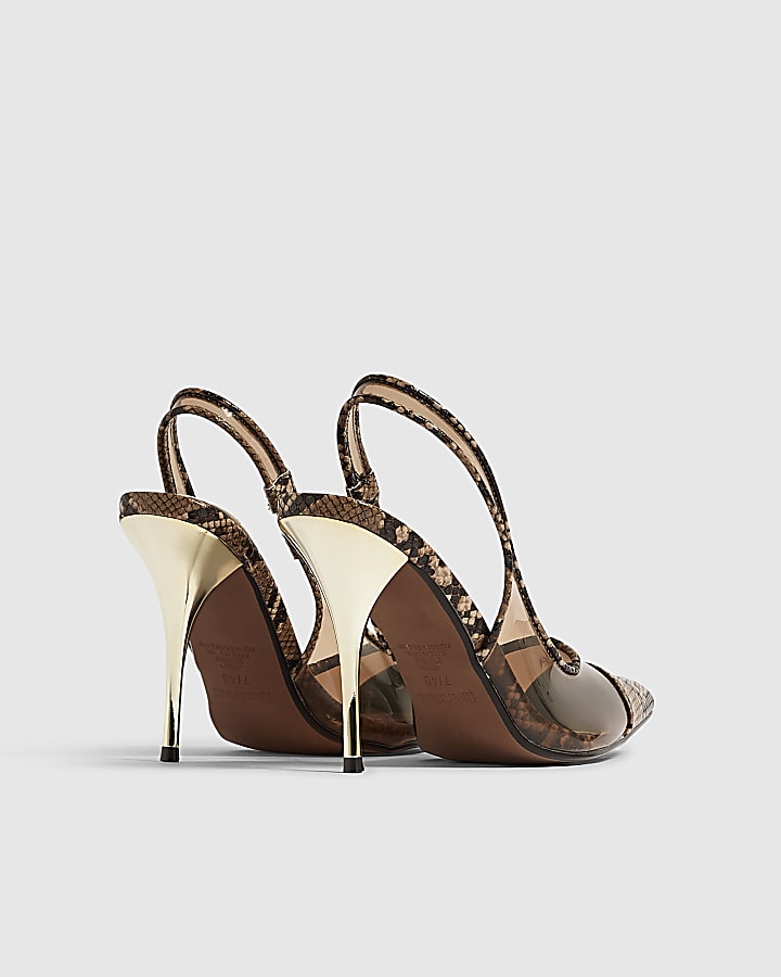 Brown Toe Cap Stiletto Slingback Court Heels