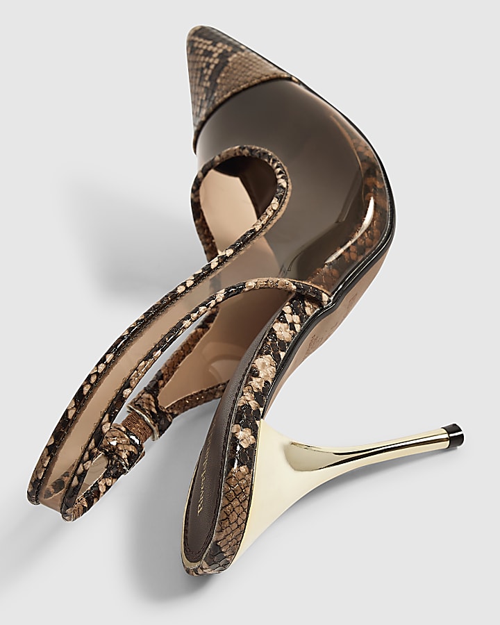 Brown Toe Cap Stiletto Slingback Court Heels