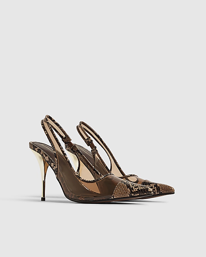 Brown Toe Cap Stiletto Slingback Court Heels