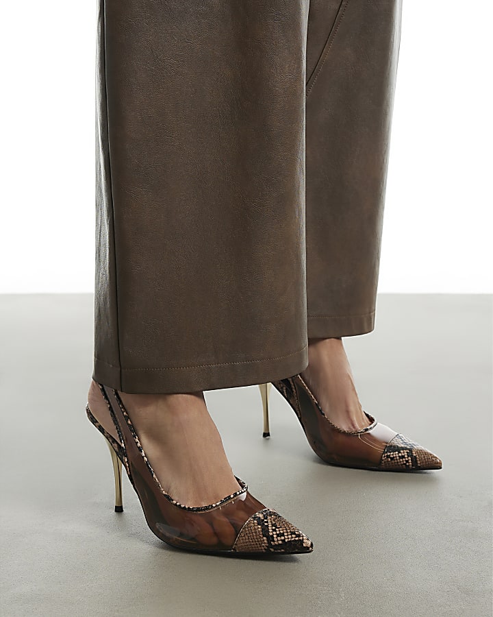 Brown Toe Cap Stiletto Slingback Court Heels