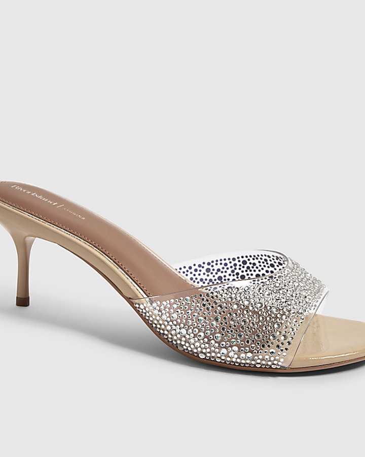 Pink Diamante Mule Heeled Sandals