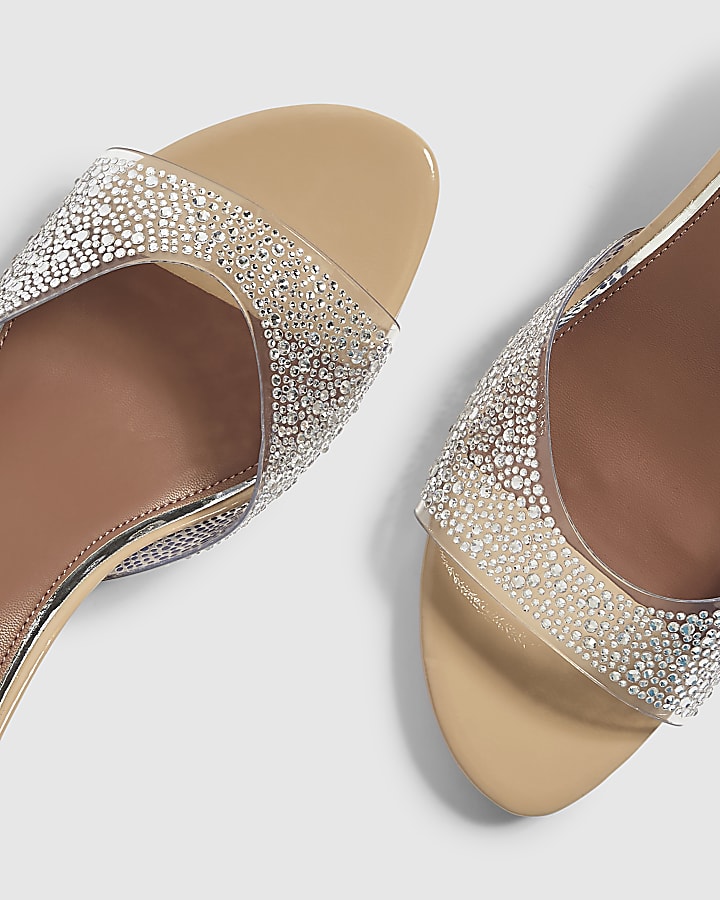 Pink Diamante Mule Heeled Sandals