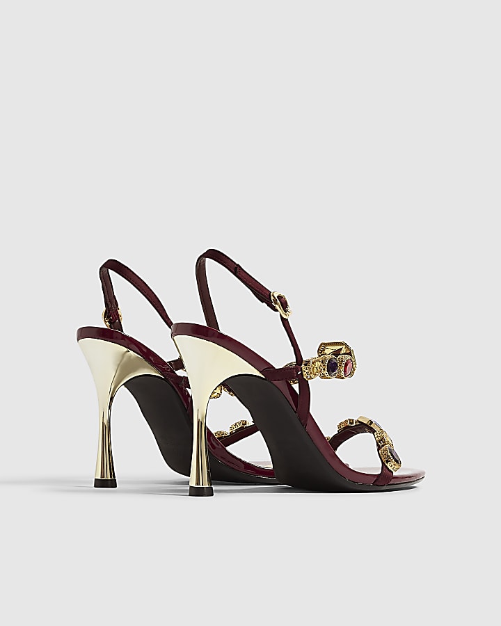 Burgundy Gem Mid Heeled Sandals