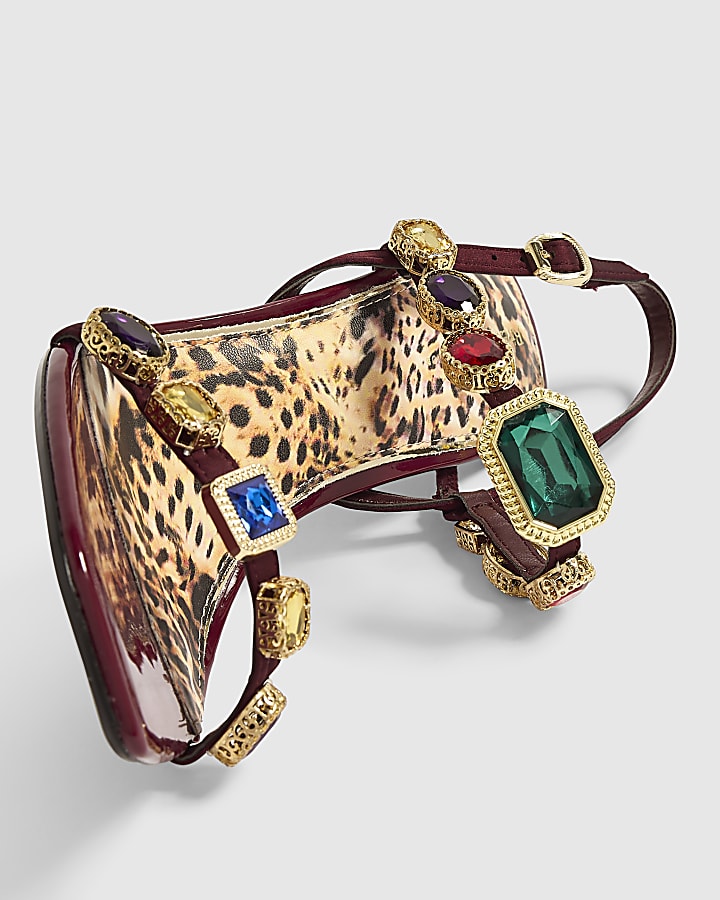 Burgundy Gem Mid Heeled Sandals