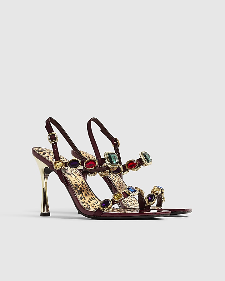 Burgundy Gem Mid Heeled Sandals