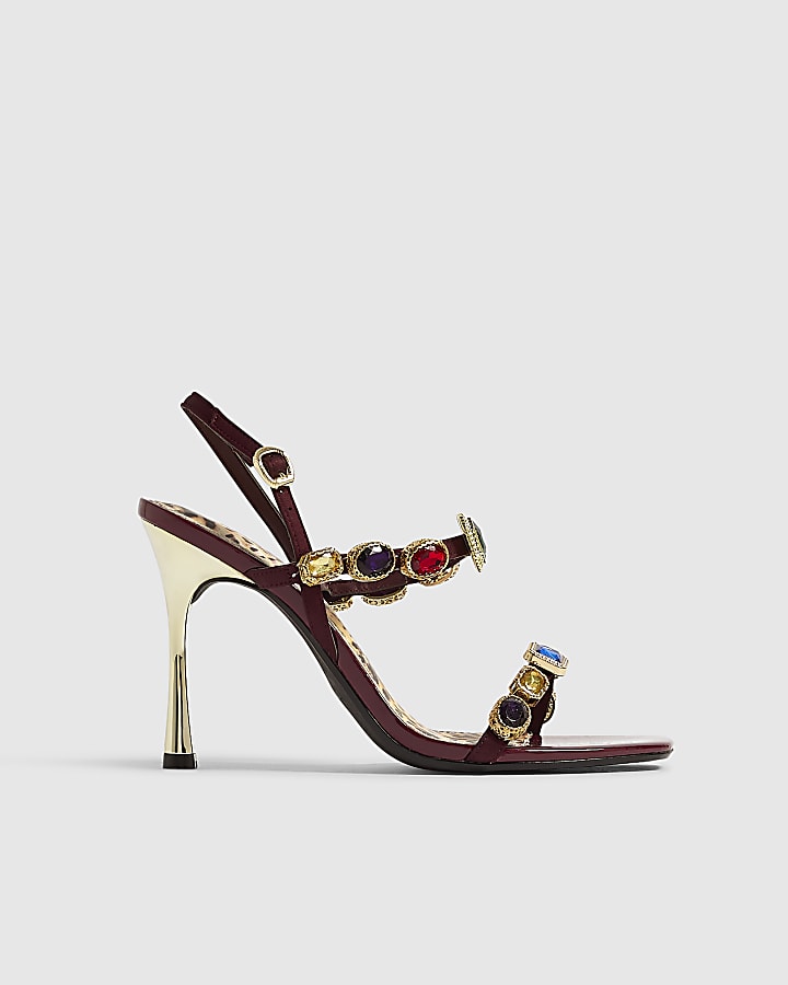 Burgundy Gem Mid Heeled Sandals