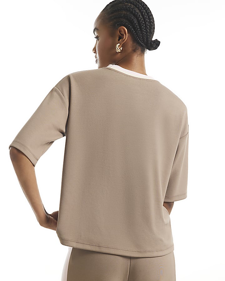 Beige Premium Tipped Boxy T-Shirt