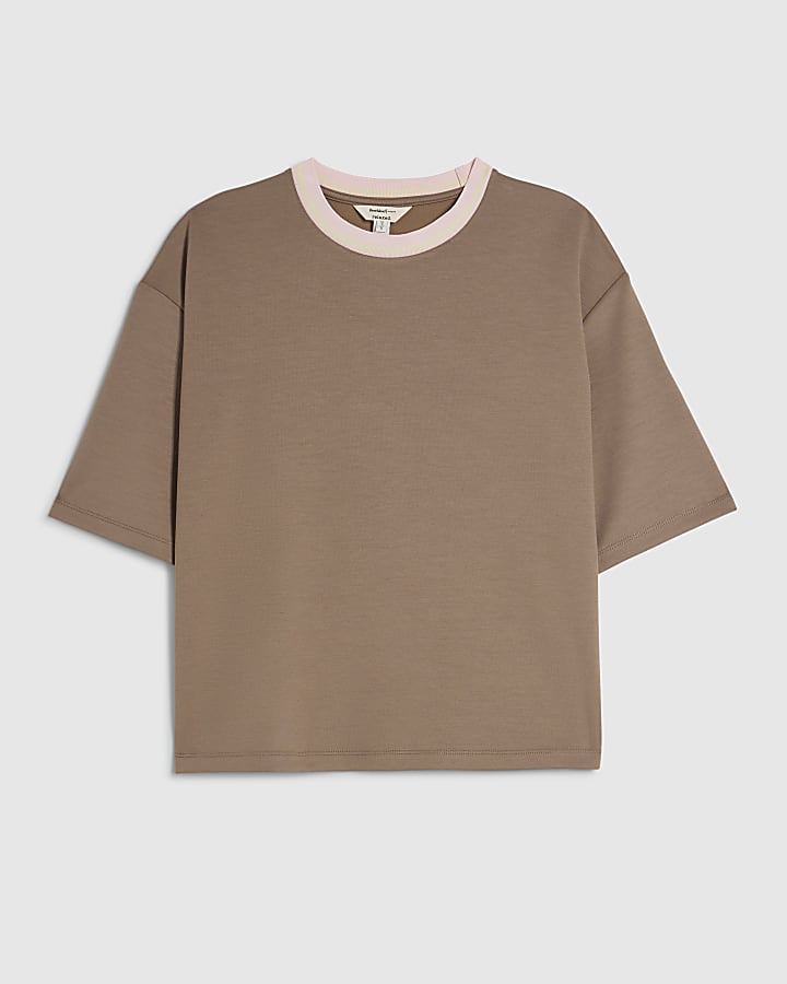 Beige Premium Tipped Boxy T-Shirt