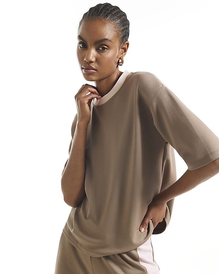 Beige Premium Tipped Boxy T-Shirt