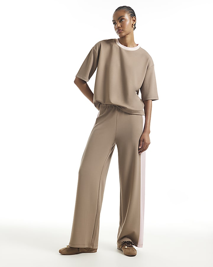 Beige Premium Tipped Boxy T-Shirt