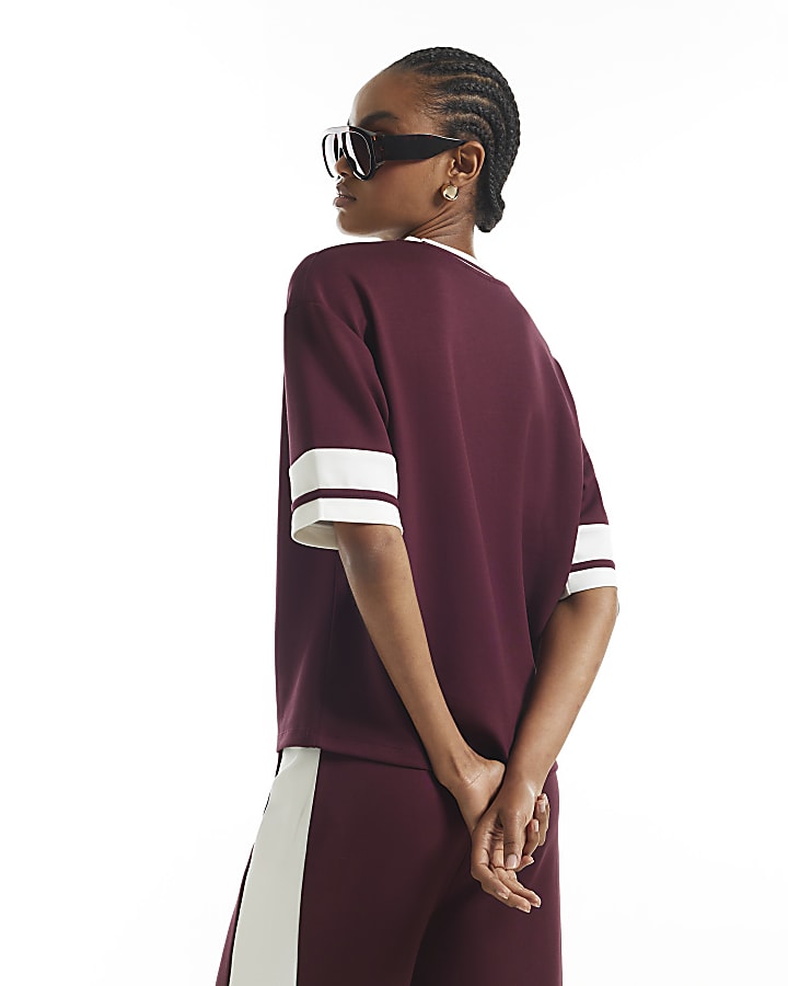 Burgundy Premium Tipped Boxy T-Shirt