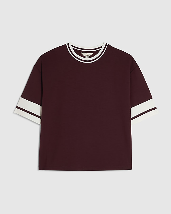 Burgundy Premium Tipped Boxy T-Shirt