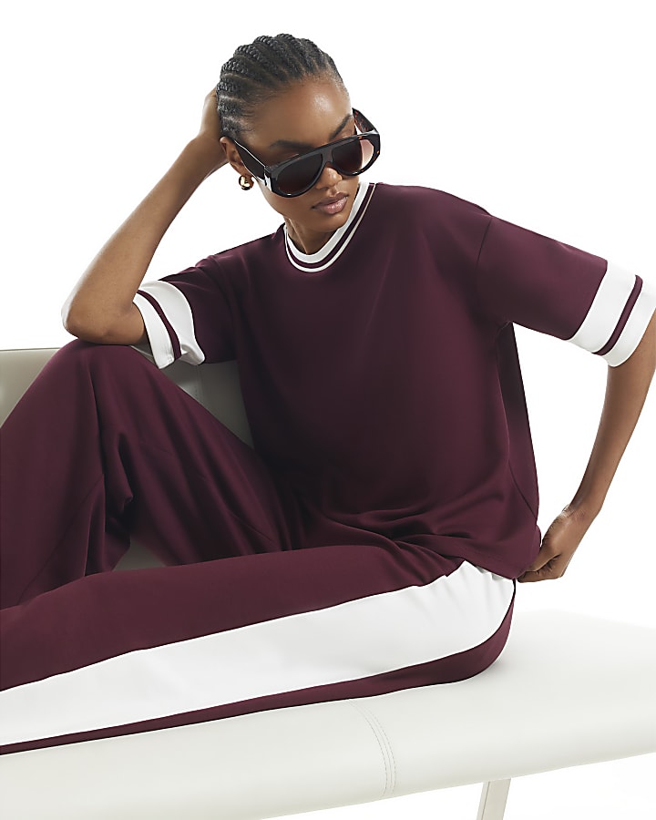 Burgundy Premium Tipped Boxy T-Shirt