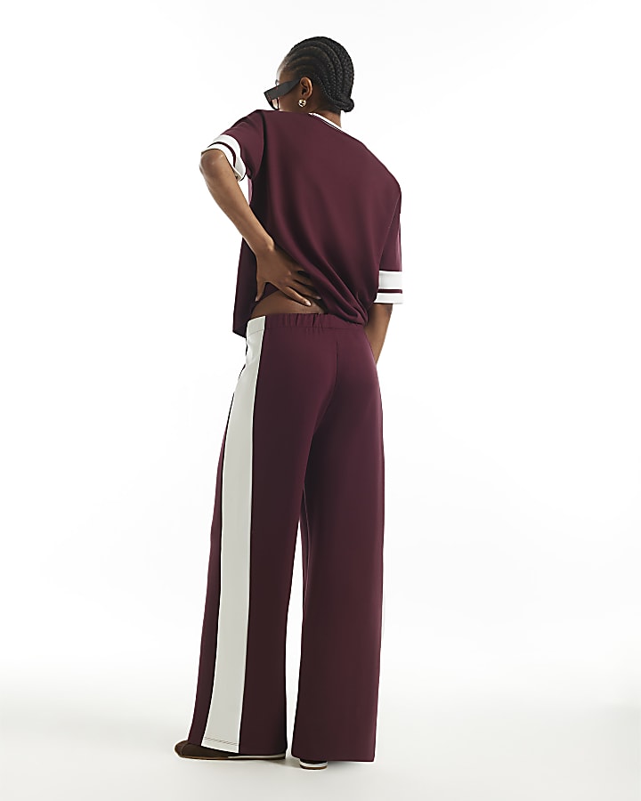 Burgundy Premium Tipped Wide Leg Joggers