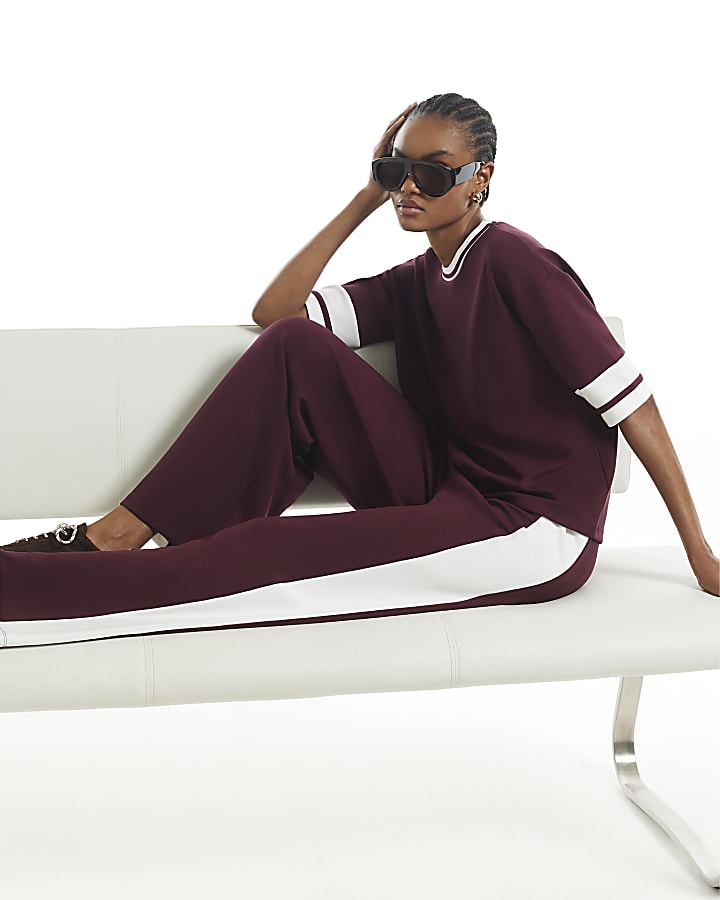 Burgundy Premium Tipped Wide Leg Joggers