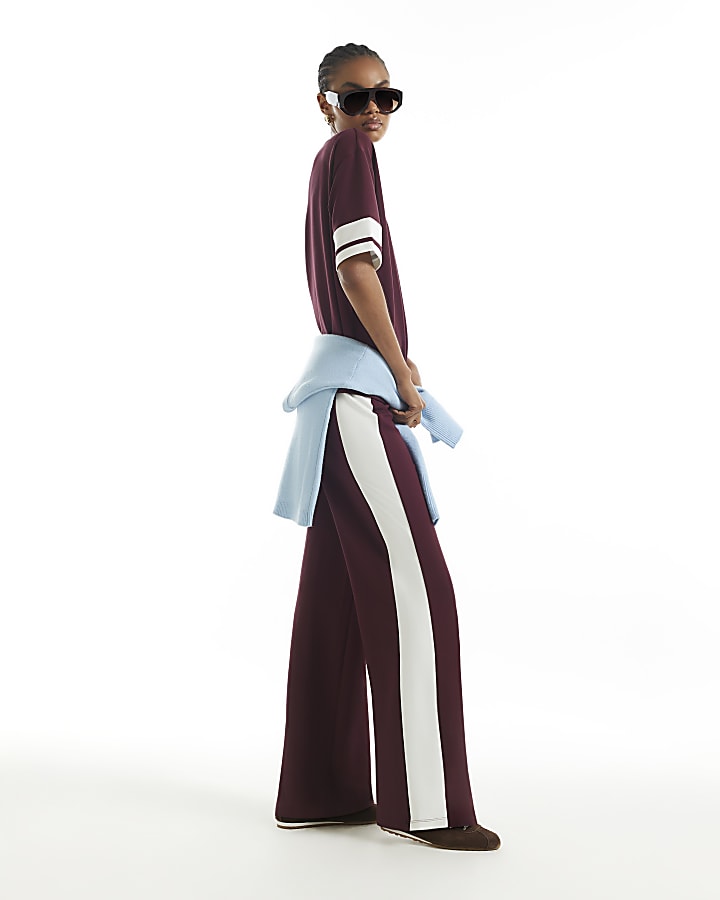 Burgundy Premium Tipped Wide Leg Joggers