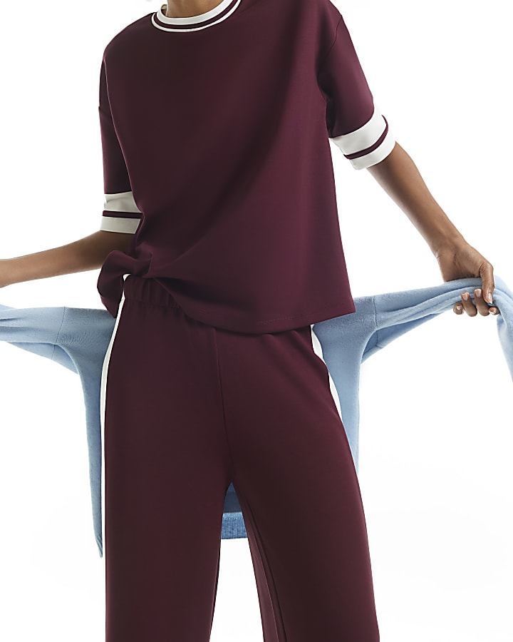 Burgundy Premium Tipped Wide Leg Joggers