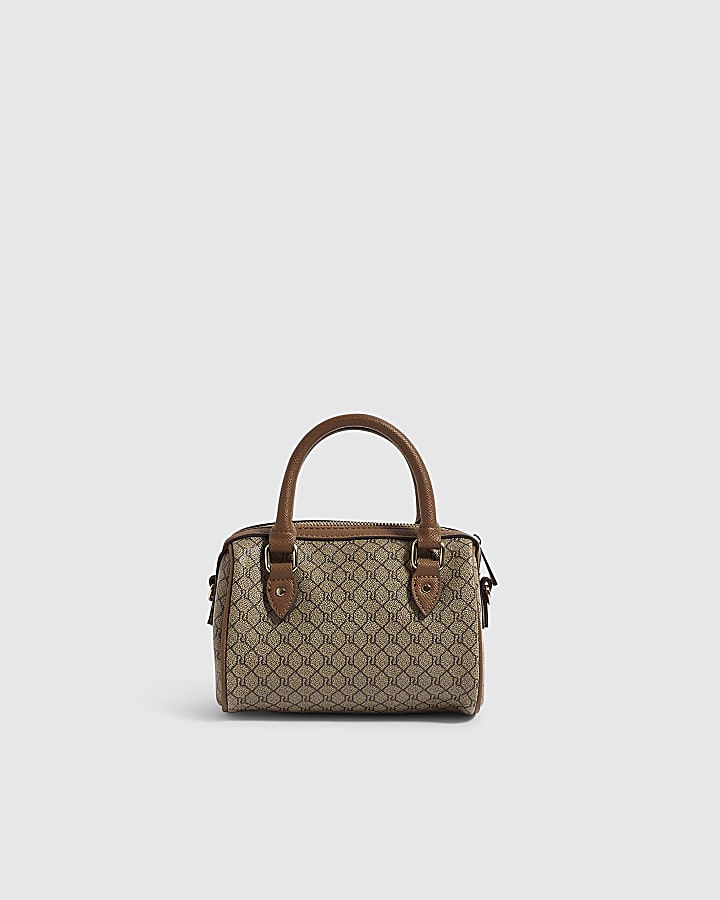 Beige Monogram Stripe Mini Bowler Bag