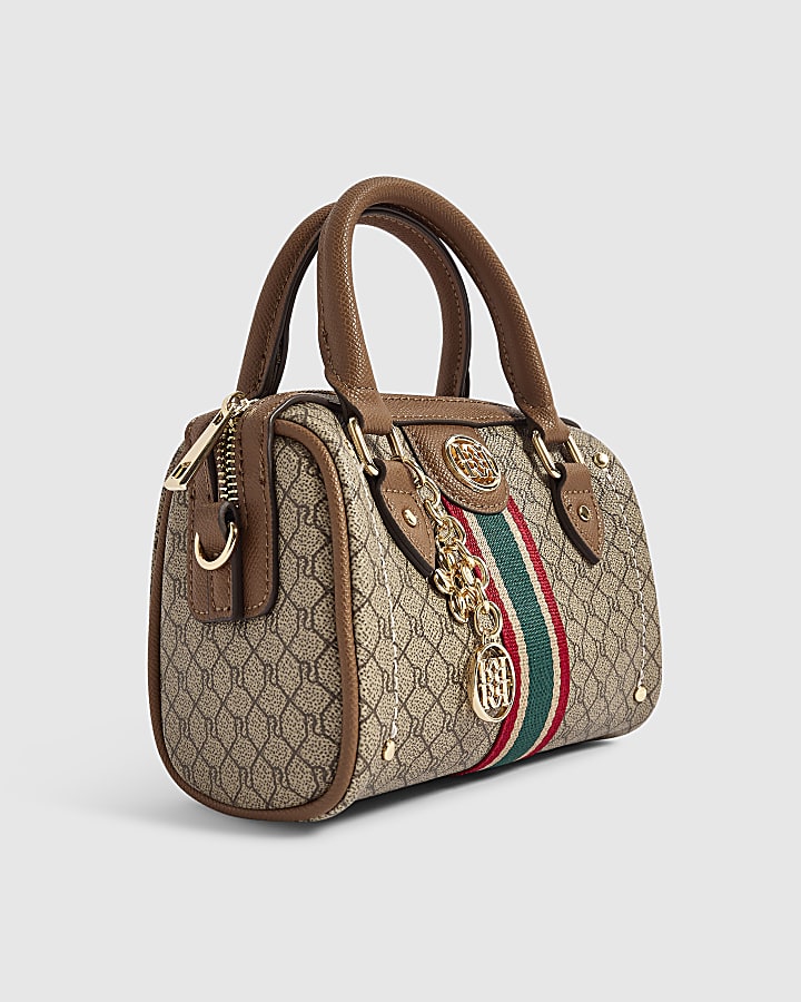 Beige Monogram Stripe Mini Bowler Bag