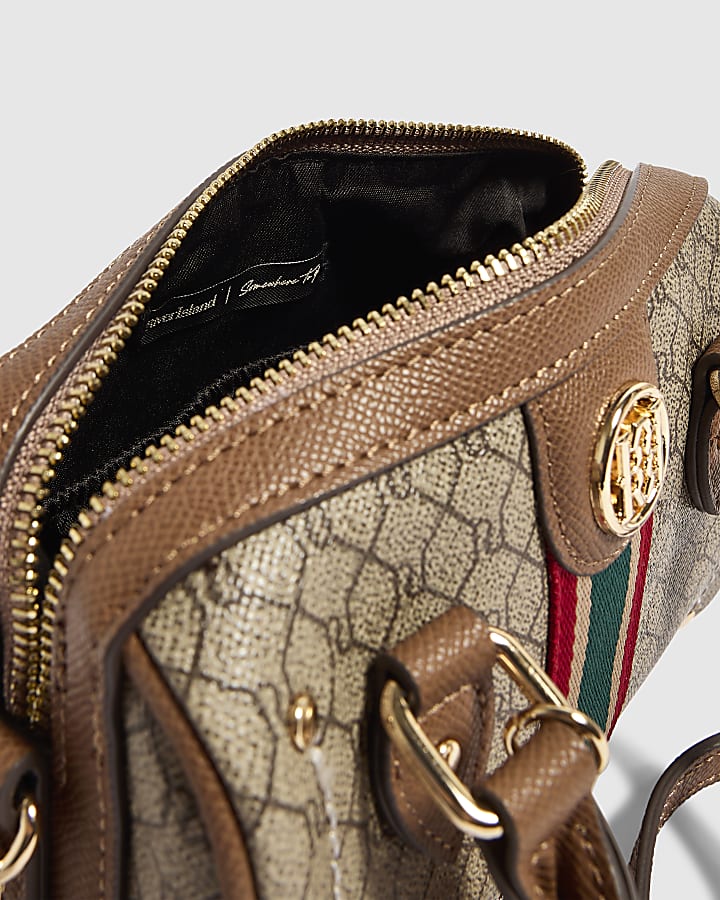 Beige Monogram Stripe Mini Bowler Bag