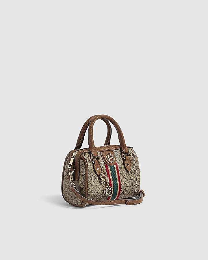 Beige Monogram Stripe Mini Bowler Bag